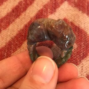 Natural stone dual fish ring, size 7